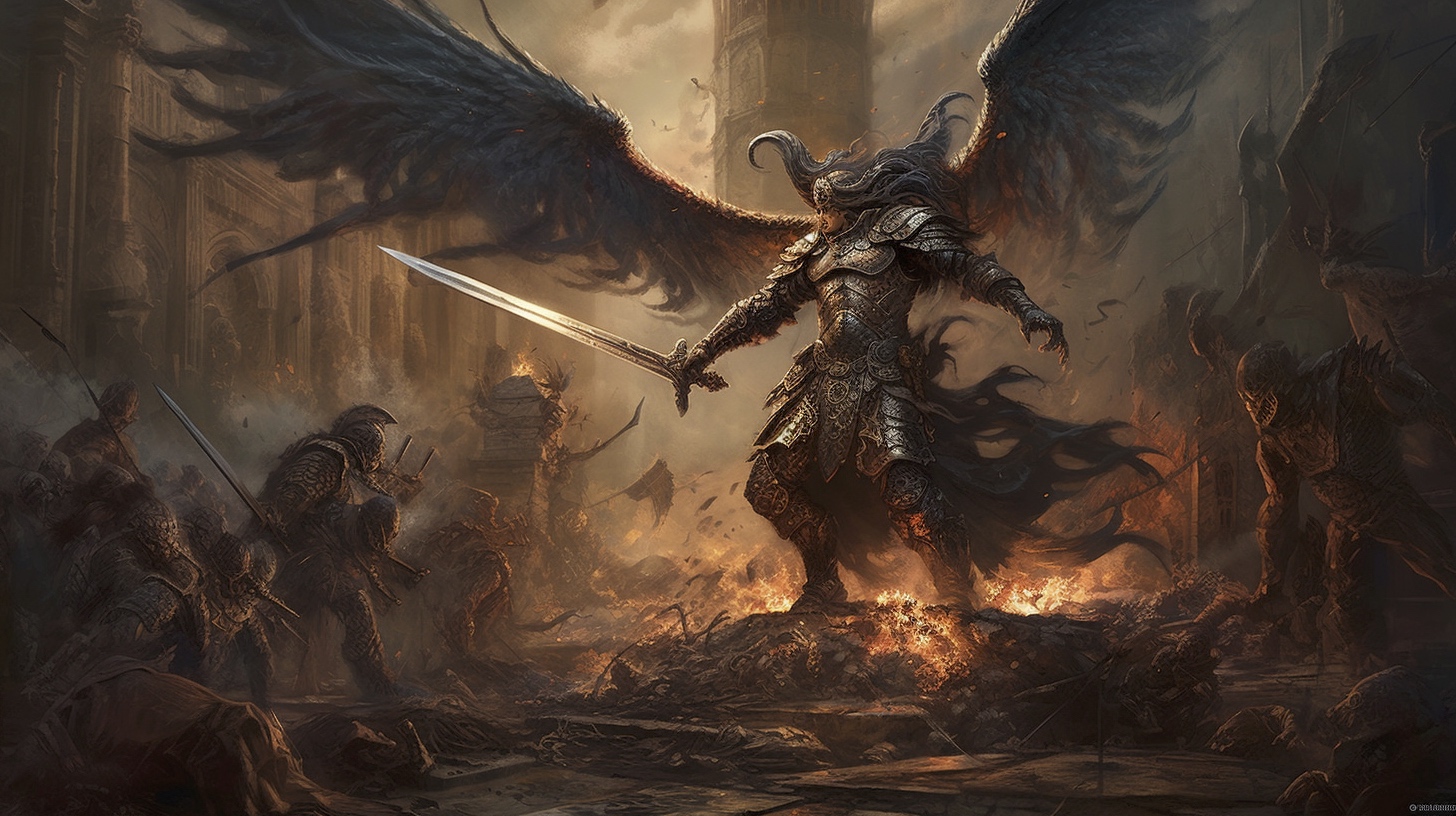 Renderman Dramatic battle scene featuring the Archangel Micha e8fdf2b7 401c 4e57 b1ce bfde73b75c43 1