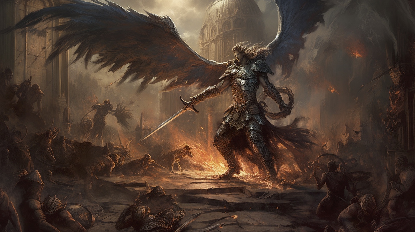 Renderman Dramatic battle scene featuring the Archangel Micha e8fdf2b7 401c 4e57 b1ce bfde73b75c43 2
