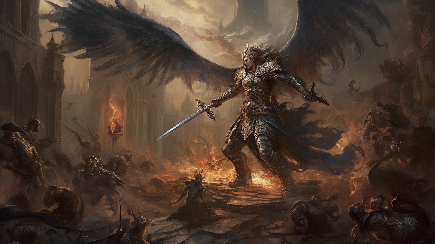 Renderman Dramatic battle scene featuring the Archangel Micha e8fdf2b7 401c 4e57 b1ce bfde73b75c43 3