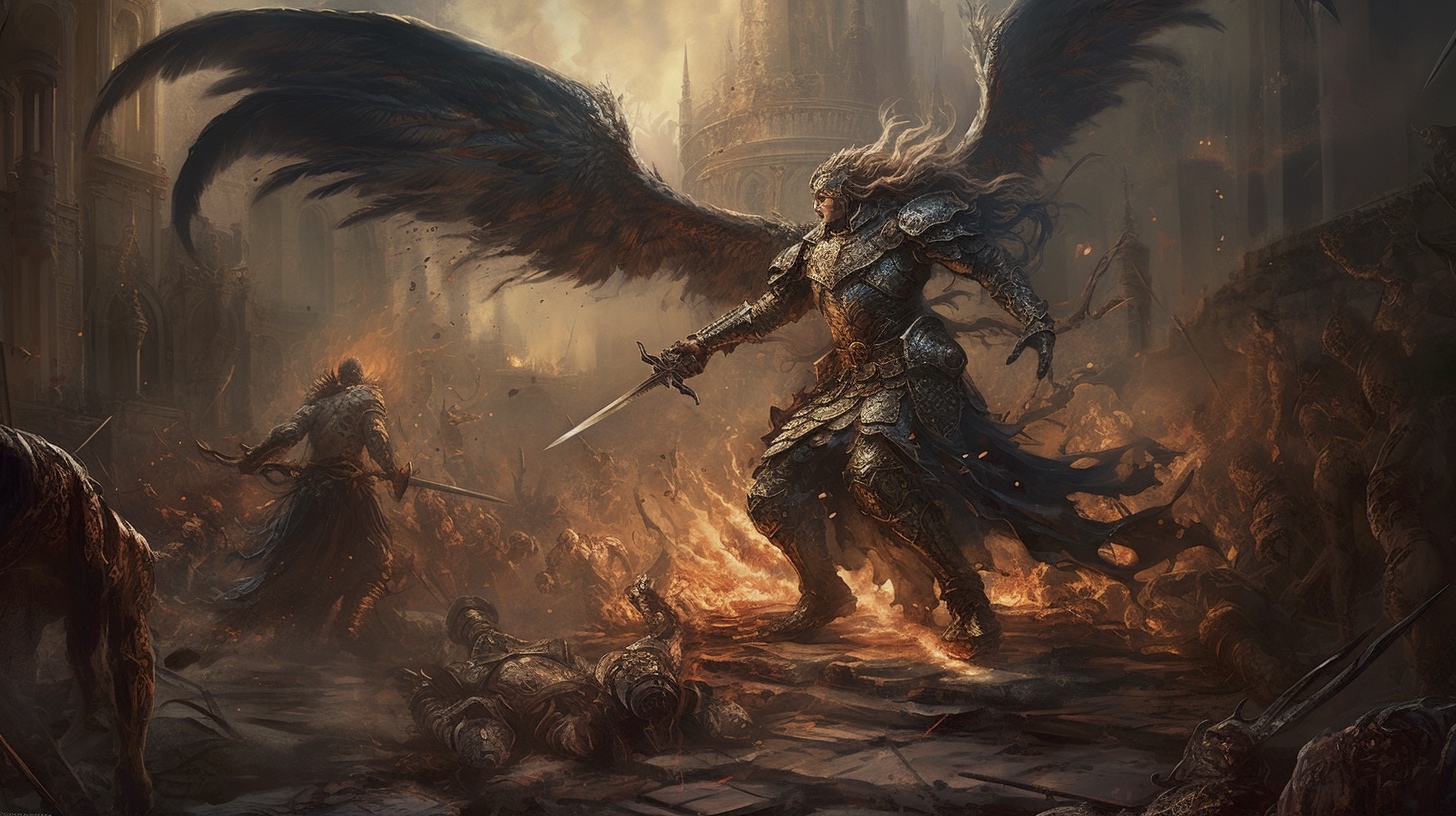 Renderman Dramatic battle scene featuring the Archangel Michael c1b408c4 eeb5 470d 8202 41af07a960a4