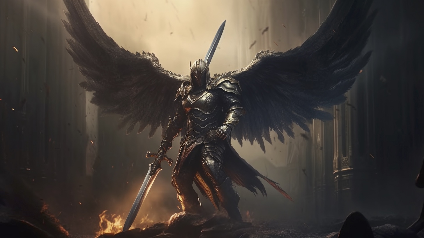 Renderman Dramatic battle scene of the archangel Michael lock bd19f1d5 648a 4734 ae9d d9e978b8e3dd 1