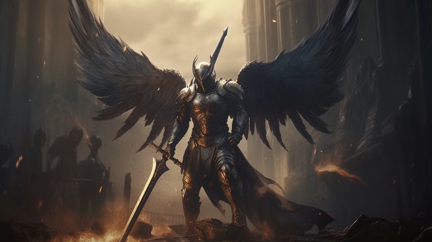 Renderman Dramatic battle scene of the archangel Michael lock bd19f1d5 648a 4734 ae9d d9e978b8e3dd 2