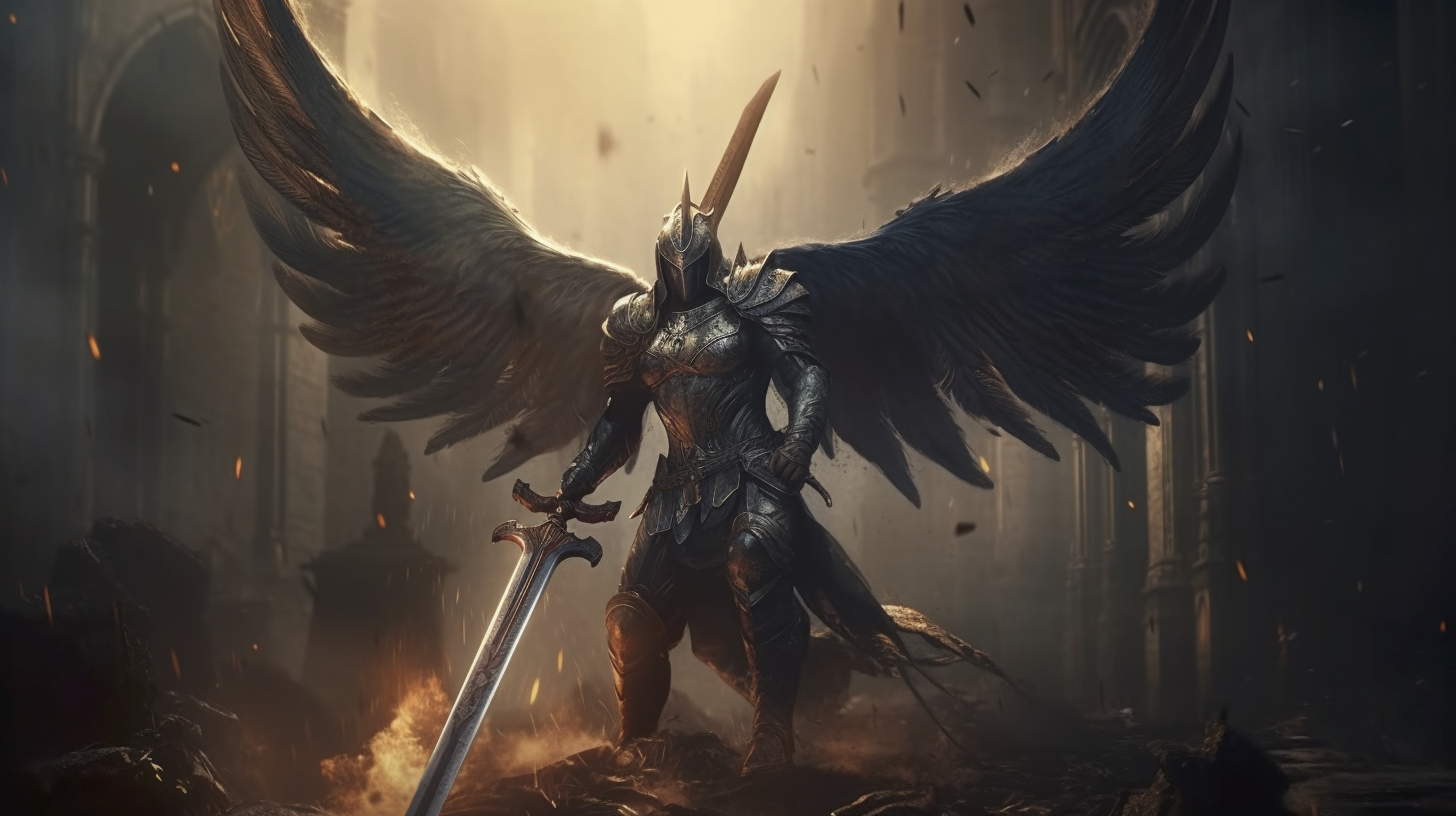 Renderman Dramatic battle scene of the archangel Michael locked b9c8152e eb19 41a4 b5da 090b485bb542