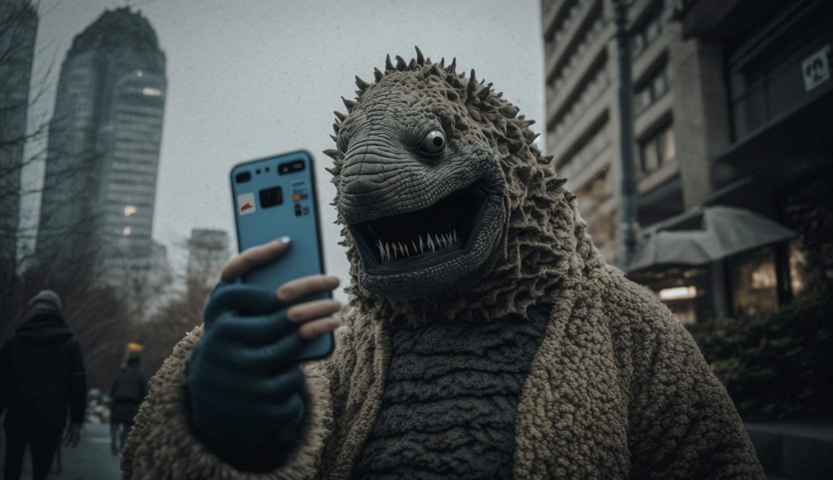 Renderman Godzilla selfie in muted colors unsplash   ar 169   q 098274a0 0137 4742 ae2f 7c4e53a6045b