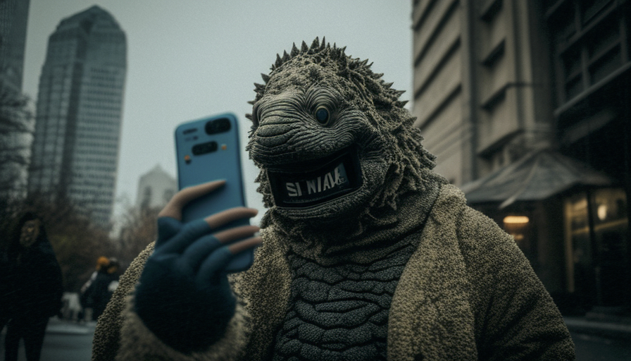 Renderman Godzilla selfie in muted colors unsplash   ar 169   4e6929b4 00df 4f8e 8dbe 54505869a20c 2