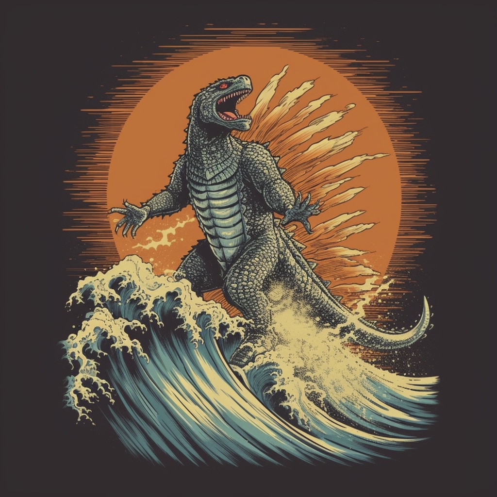 Renderman Godzilla surfing   quality 2   stylize 750   v 5 fad7212d 7598 4815 a860 1b0e2b827a5b 2