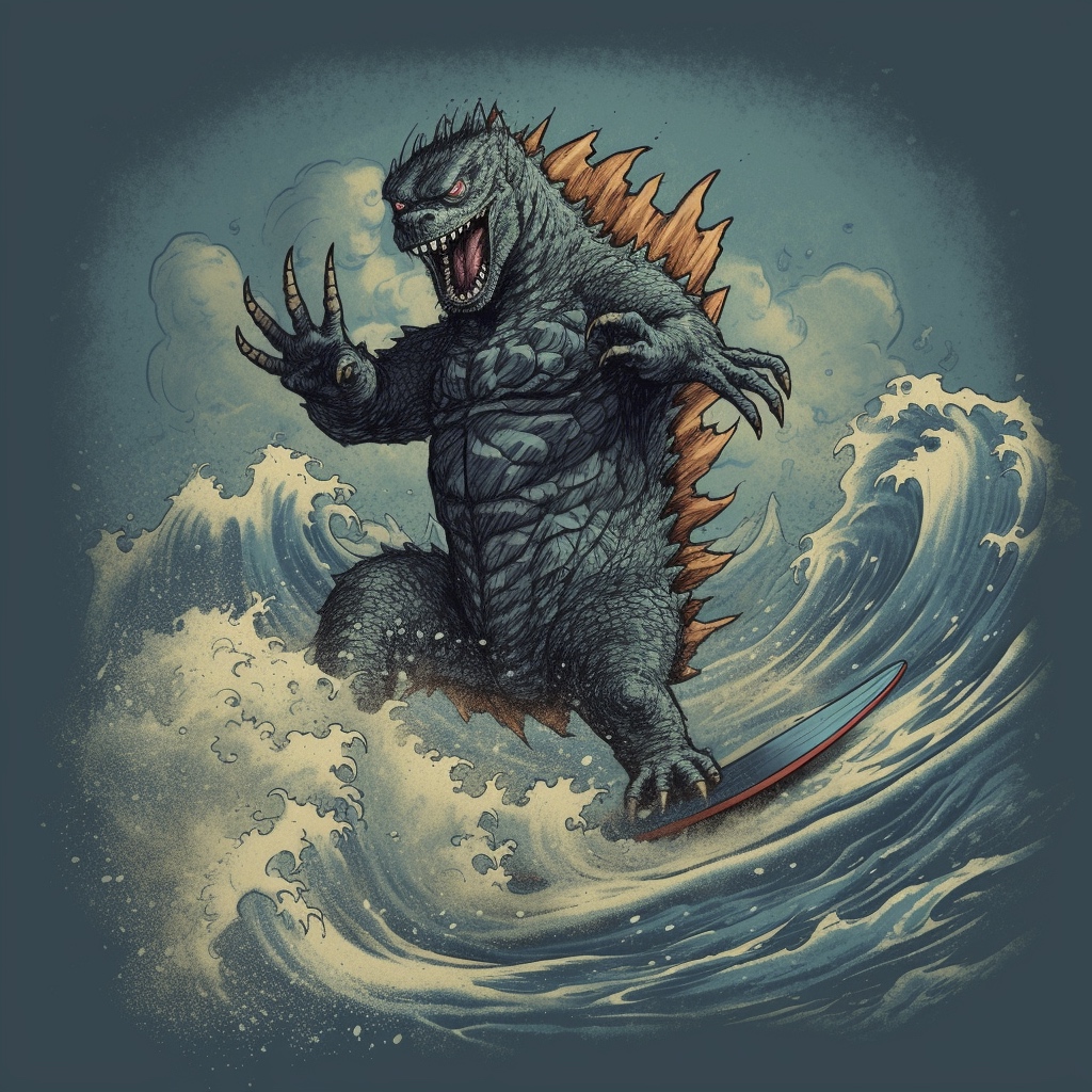 Renderman Godzilla surfing   quality 2   stylize 750   v 5 fad7212d 7598 4815 a860 1b0e2b827a5b 3