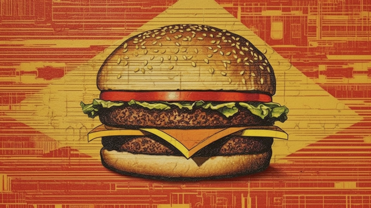 Renderman a cheeseburger  in the style of woodblock printing  3380a6d4 44d7 4438 b744 59a52027f661 3