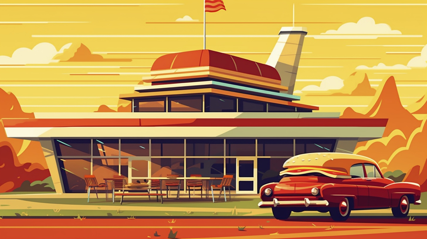 Renderman a cheeseburger in the style of Midcentury Modern Illu 221c6e2f 907c 45e8 bcdb 0036d851c99b
