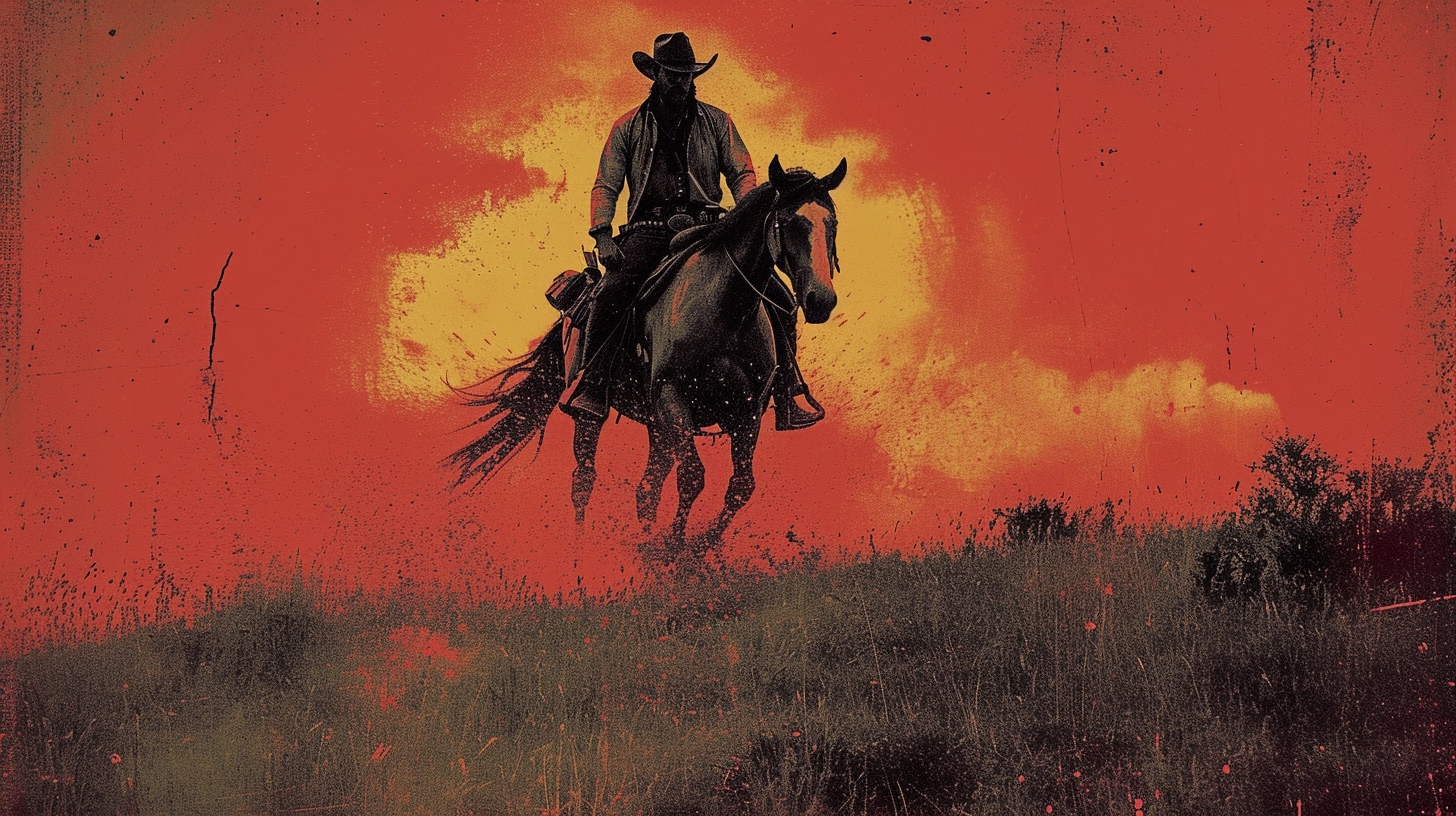 Renderman a cowboy riding a horse in the style of surrealism mi 9c36a492 6e66 4eef ace6 f366b8ec56f5