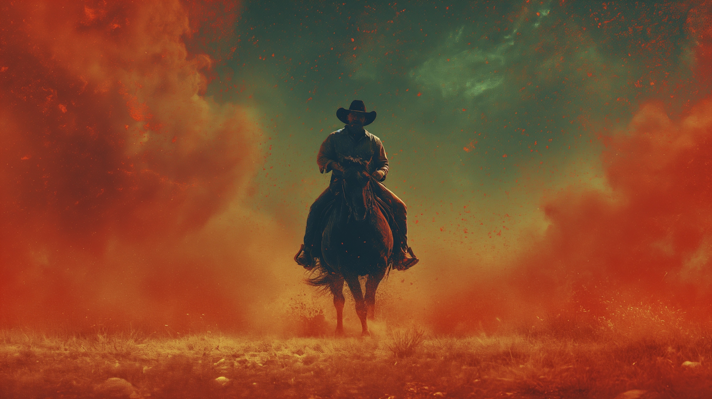 Renderman a cowboy riding a horse in the style of surrealism mi b42f06b9 4f75 4e4a 80a0 74765b30f59d