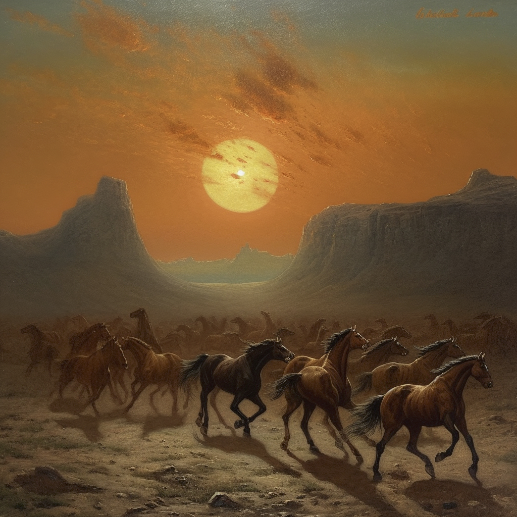 Renderman a detailed painting of horses galloping on mars in  0f6fdf8e fcfe 4fbe 817e 5029fe89cfd6 2