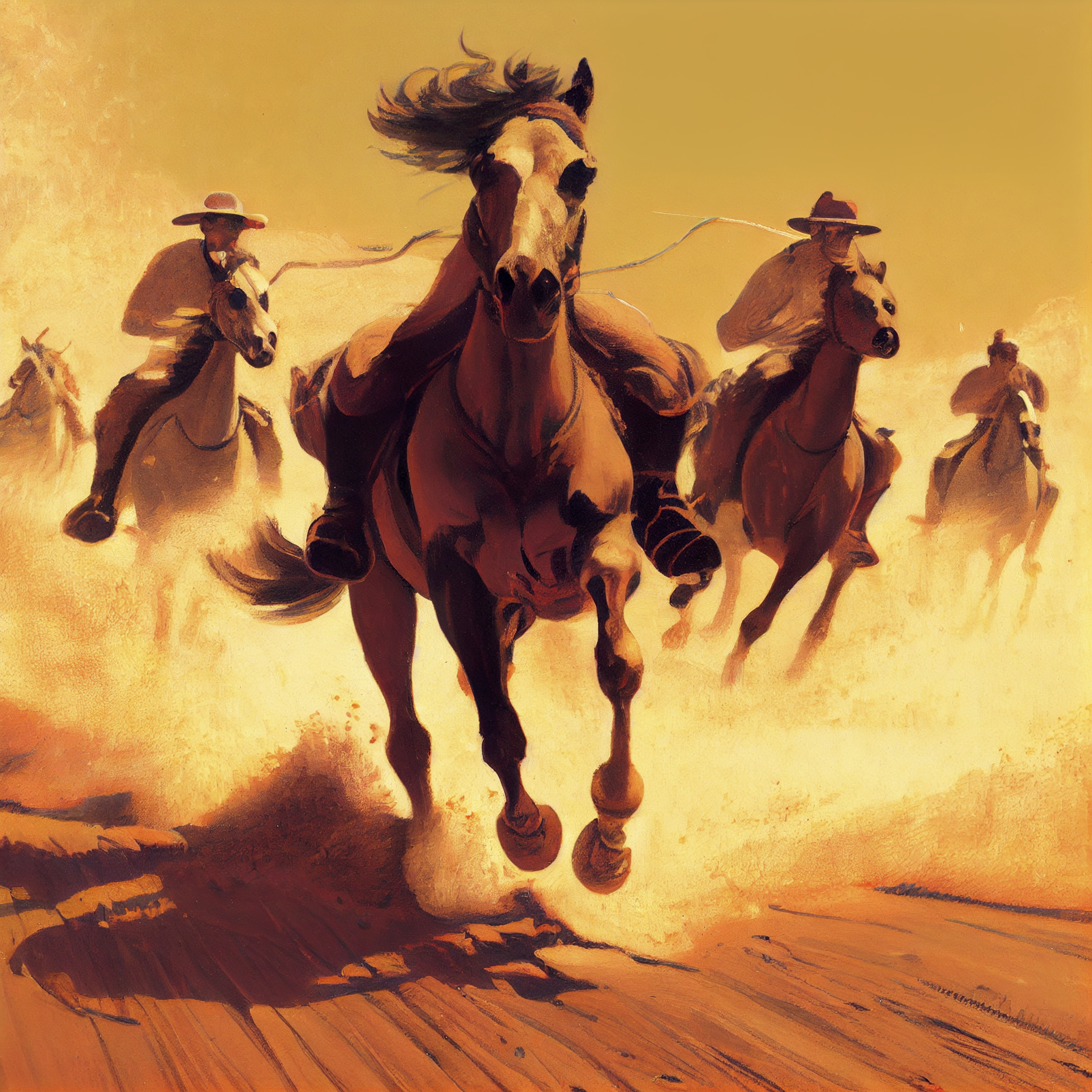 Renderman a detailed painting of horses galloping on mars in th a8cc6c38 50b1 44ac 966e 7d738adad227