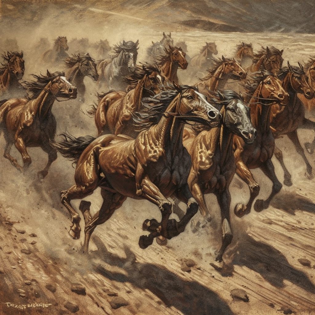 Renderman a detailed painting of horses galloping on mars in th c77d9b90 60d8 437d b34b 51dc0219f136