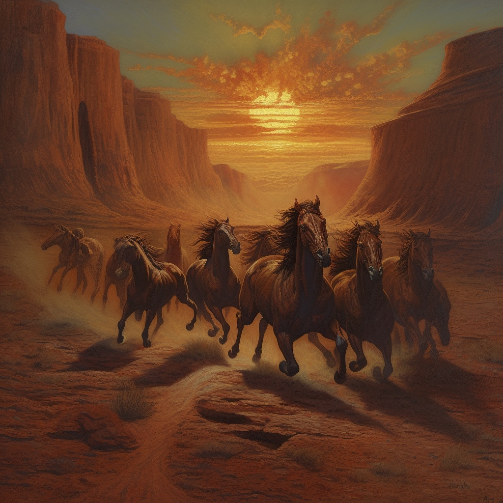 Renderman a detailed painting of horses galloping on mars in th ddf746b3 8c4a 497c 95c0 9b84f9d58089