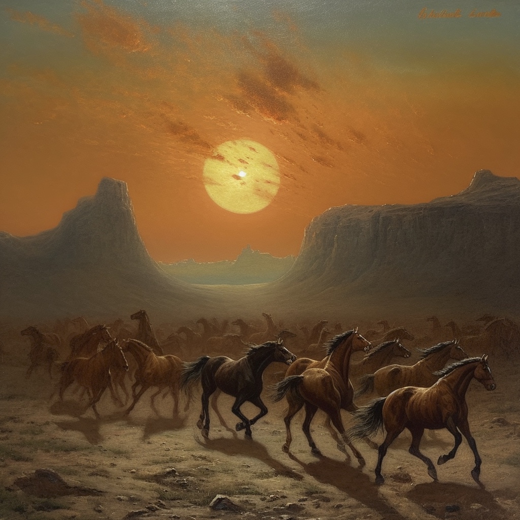 Renderman a detailed painting of horses galloping on mars in th e9d72cb4 15fc 4ee5 a1f9 8eb3f197ecaf