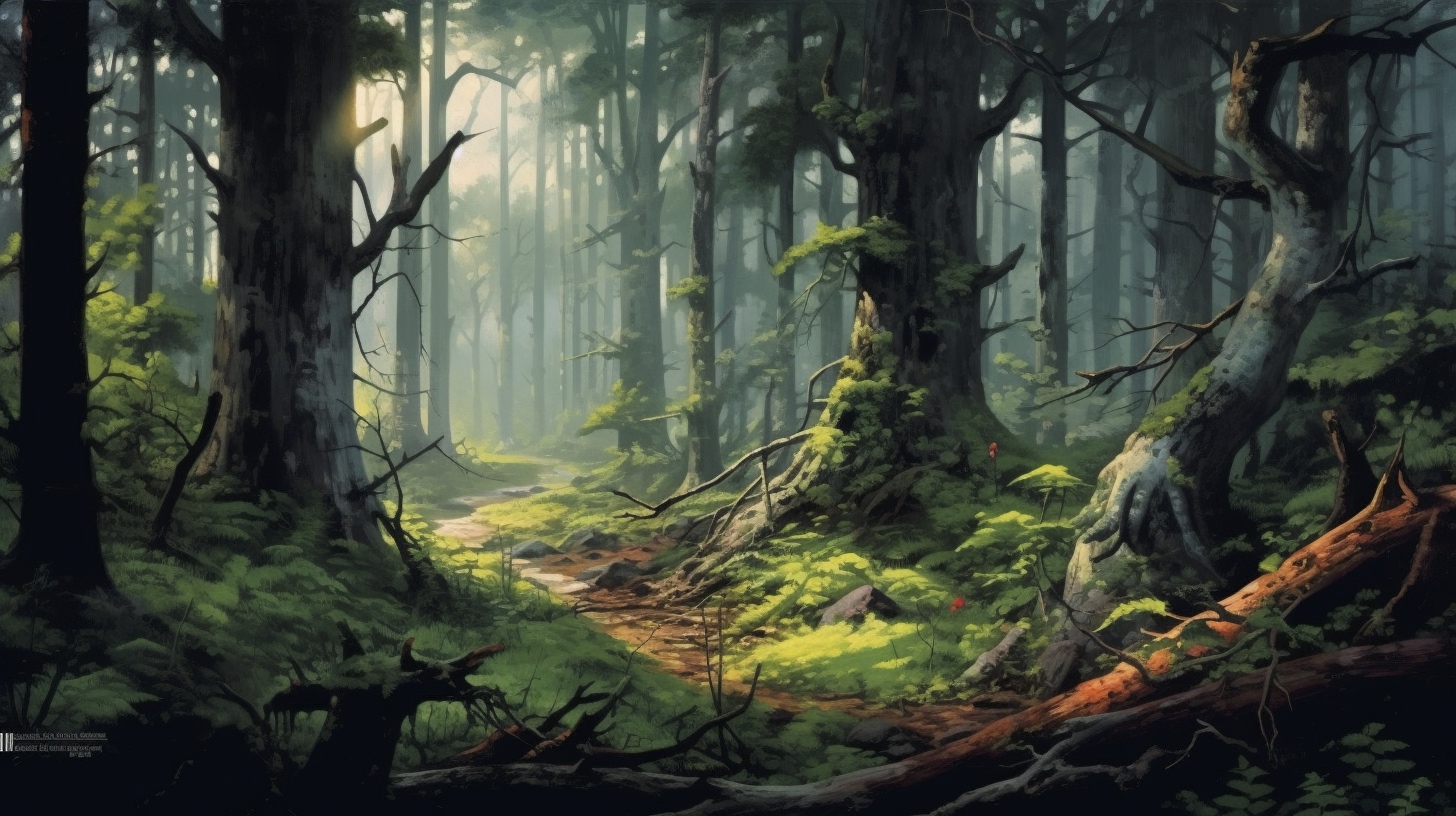 Renderman a forest  in the style of the Grasaille   ar 169   qu eda1d6ed 2dee 4173 9ce3 58d6293ddc8d