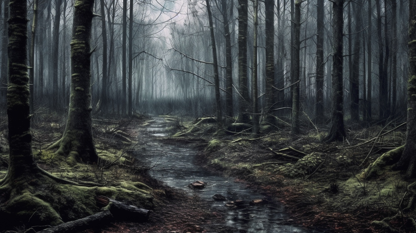Renderman a forest  in the style of the tenebrism   ar 169   qu 269336b1 9bee 44b3 b6df 37170abbb53c