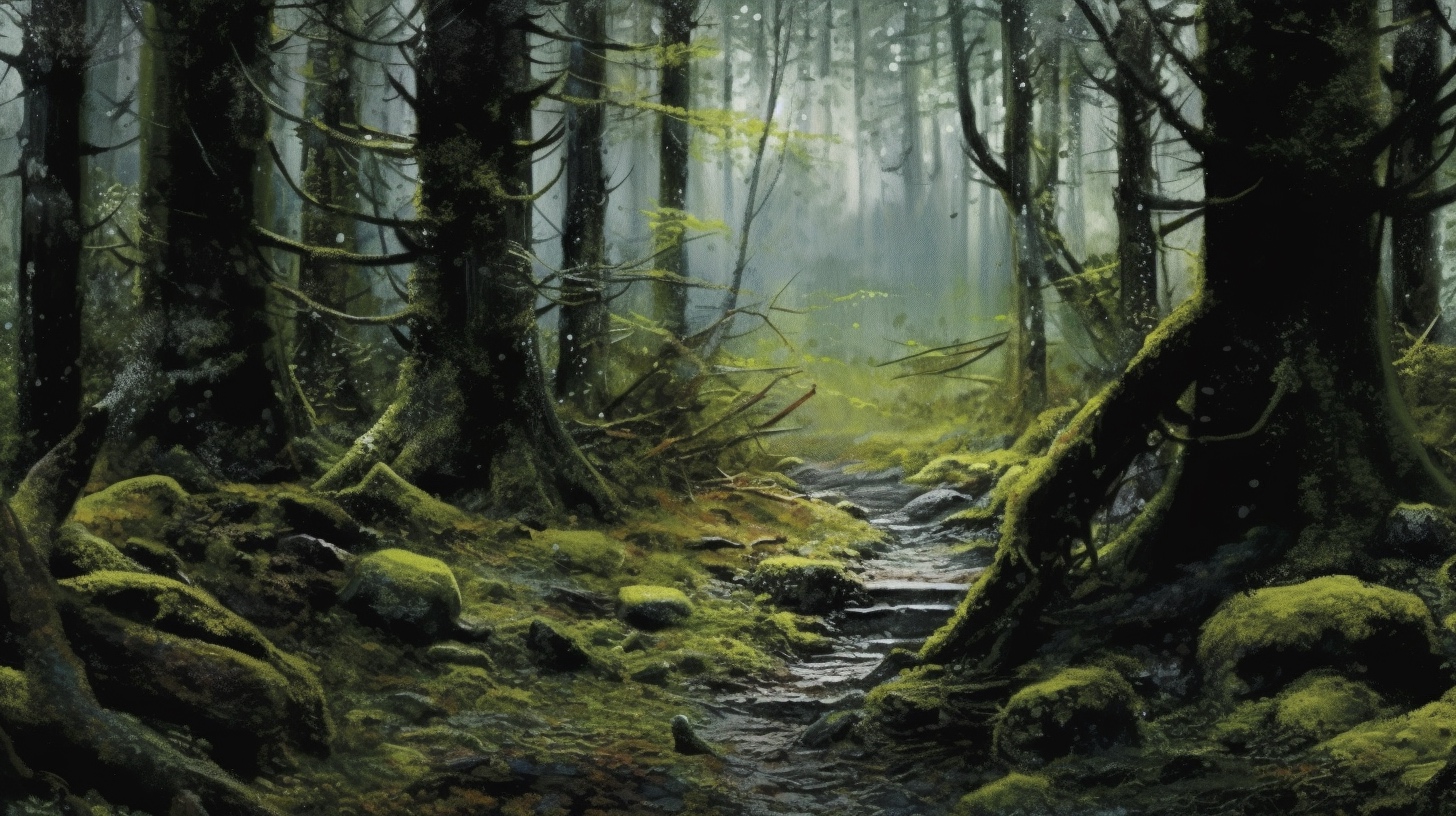 Renderman a forrest  in the style of calligraphy 2   ar 169   788a0937 e250 4a16 b692 417f5b860d3a 1