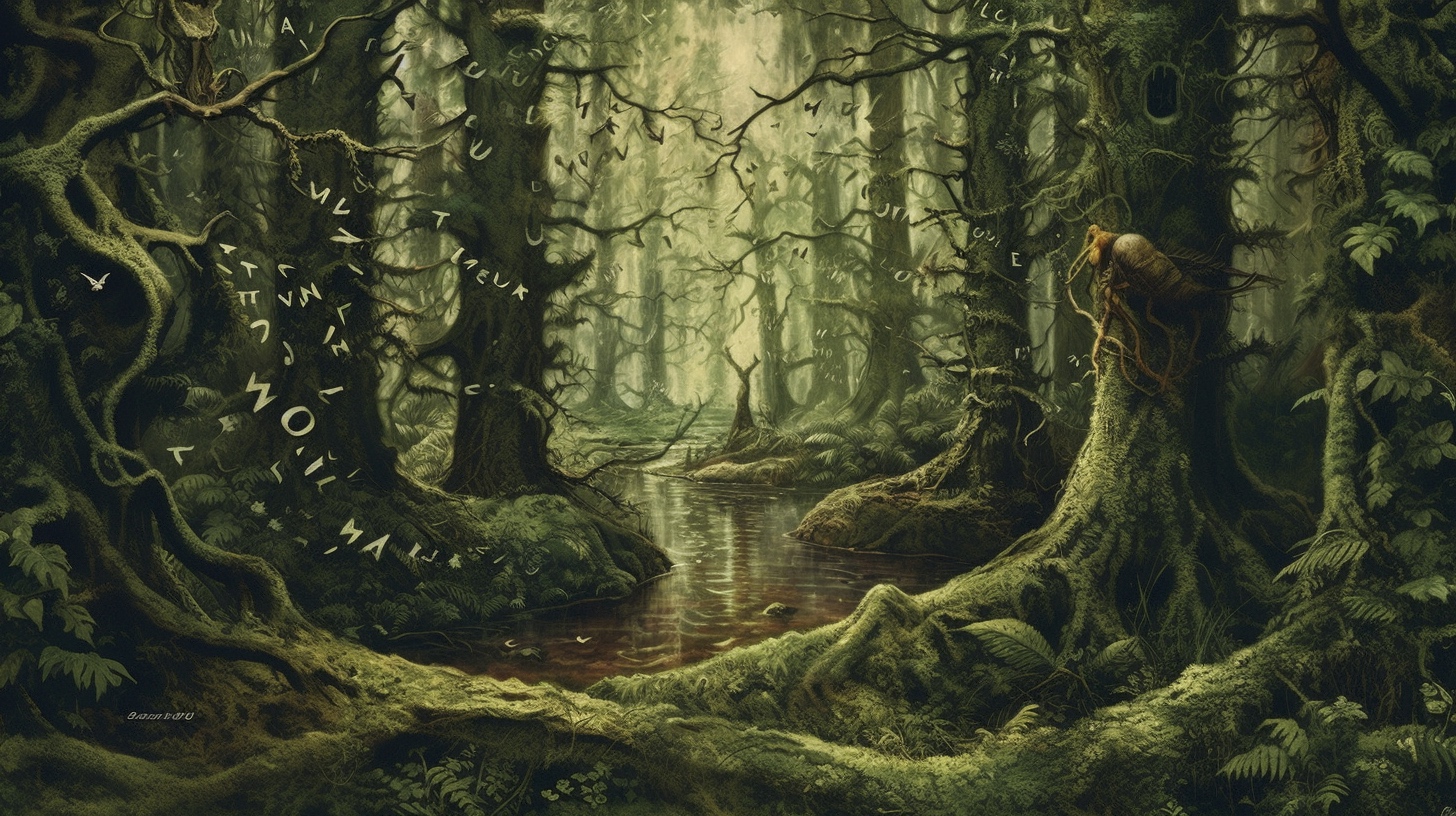 Renderman a forrest  in the style of calligraphy 2   ar 169   788a0937 e250 4a16 b692 417f5b860d3a 3