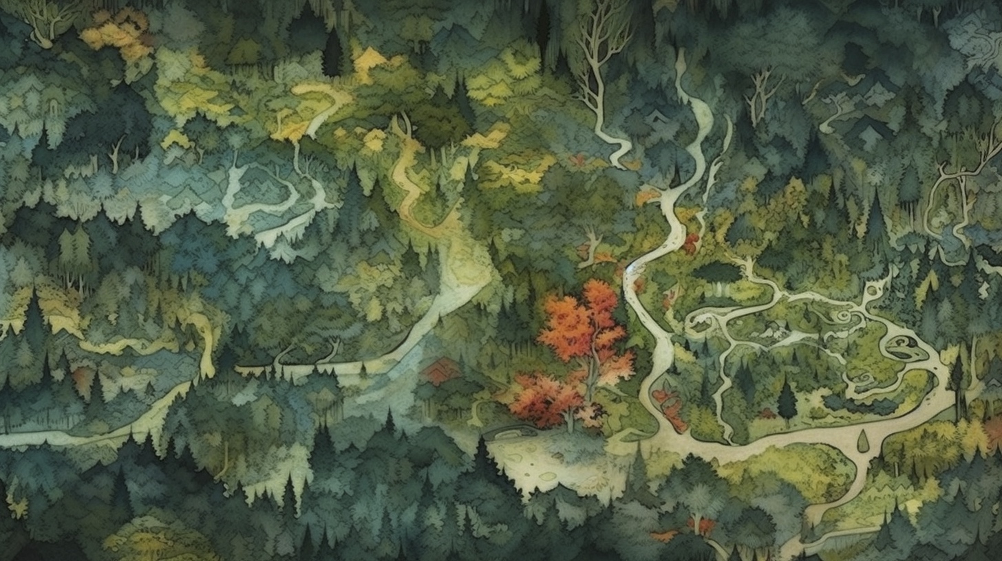 Renderman a forrest  in the style of cartography art flourish db563c18 0cf3 4038 9e9b 21ca5f32cc8e 2