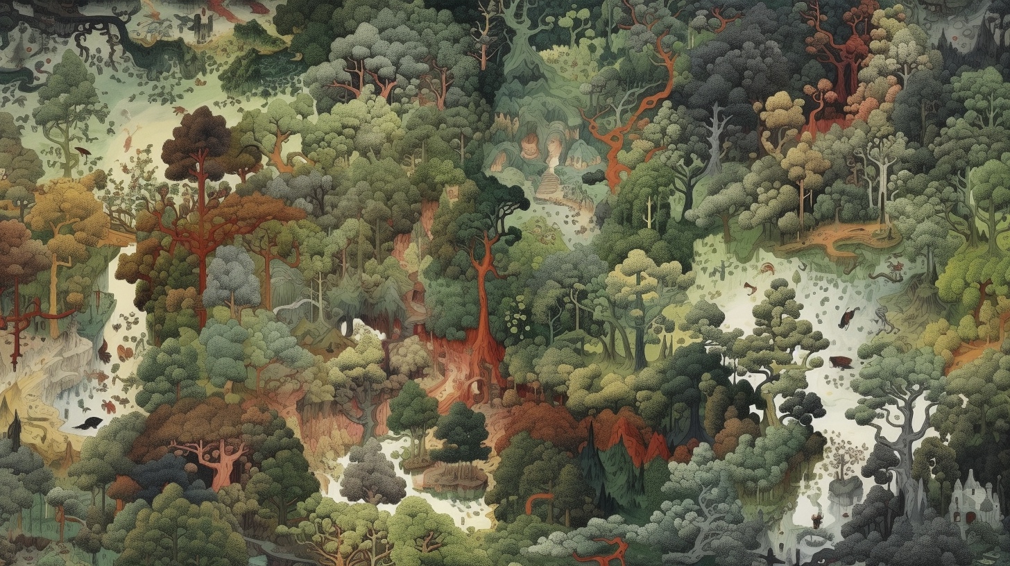 Renderman a forrest  in the style of cartography art flourish db563c18 0cf3 4038 9e9b 21ca5f32cc8e 3