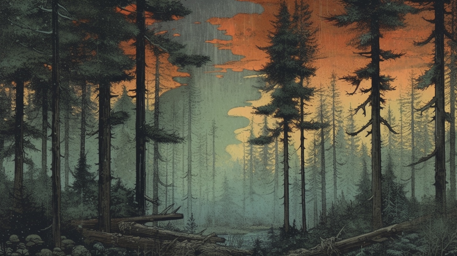 Renderman a forrest  in the style of woodblock printing 2   ar  30c3e78c c0aa 4ab2 a844 9825c5d261e6
