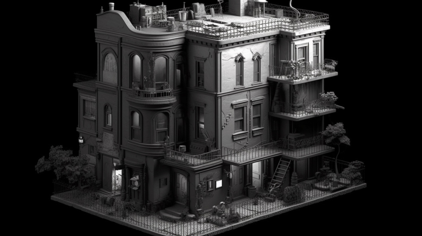 Renderman a house  in the style of the Ashcan School 2  isometr 1faac642 401f 444a bce4 4cdfeda2d2f2