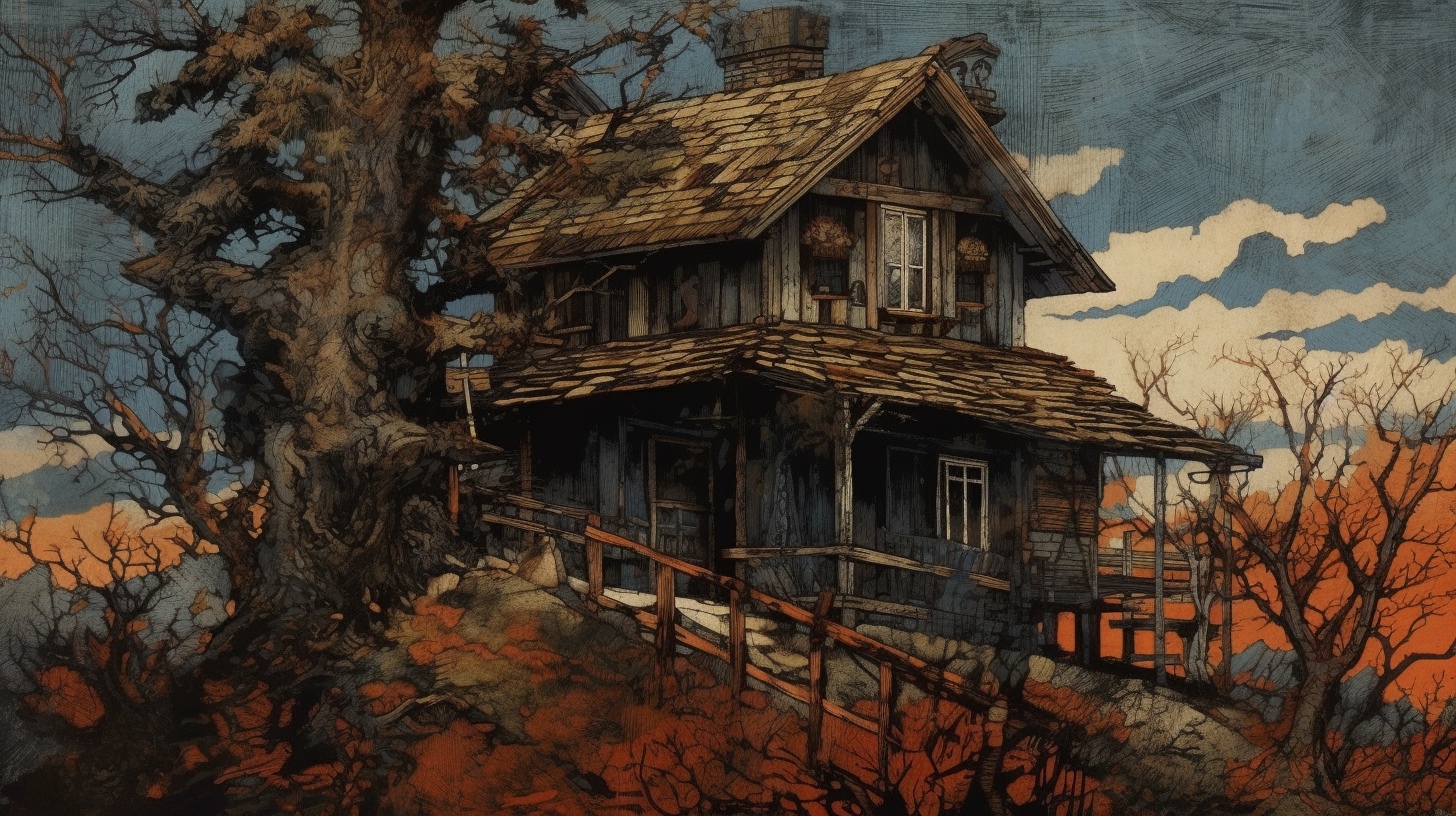 Renderman a house  in the style of woodblock printing 2   ar 16 230bb55f 0796 4395 bdf4 c9a82e1e4145