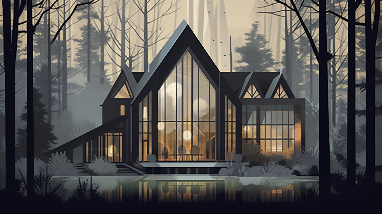 Renderman a house in the style of Gothic and Midcentury Moder c64fdfbf 2486 444f ad30 a718047e5c40 1
