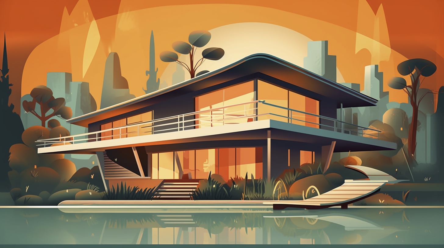 Renderman a house in the style of Midcentury Modern Illustrat 95052513 29d5 43ce 8b53 0147efc9a772 2