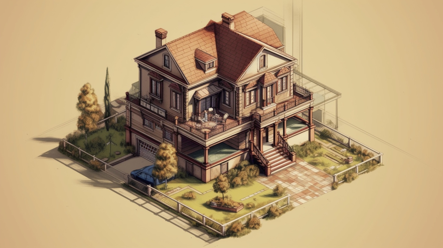 Renderman a house in the style of Spencerian Script isometric 64e20e47 7435 4e7d 955d adfd2e887d9e 0