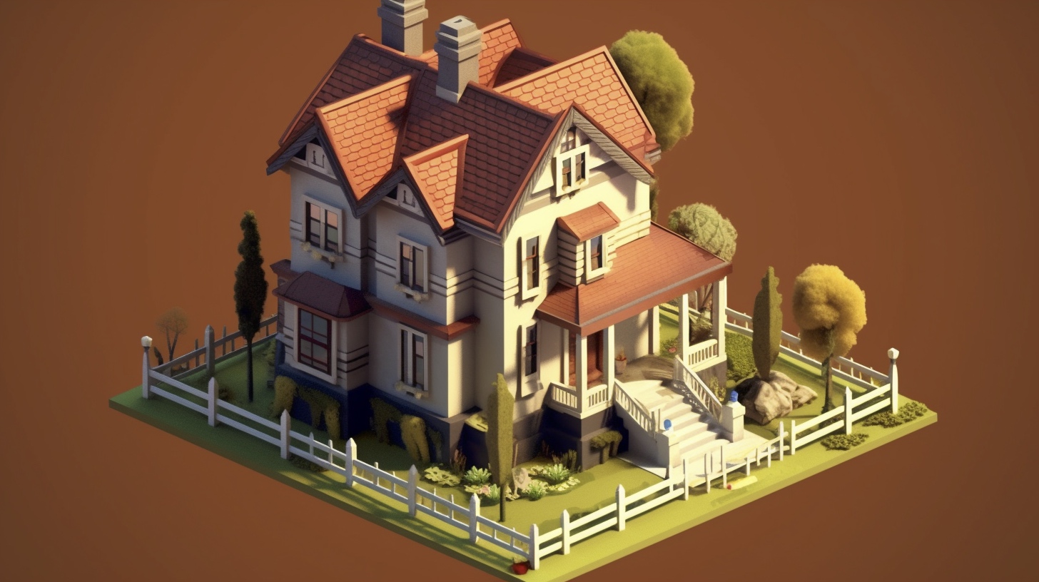 Renderman a house in the style of Spencerian Script isometric 64e20e47 7435 4e7d 955d adfd2e887d9e 2
