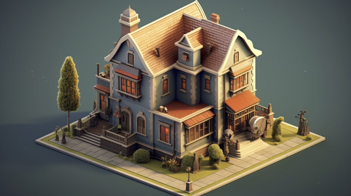 Renderman a house in the style of Spencerian Script isometric 64e20e47 7435 4e7d 955d adfd2e887d9e 3