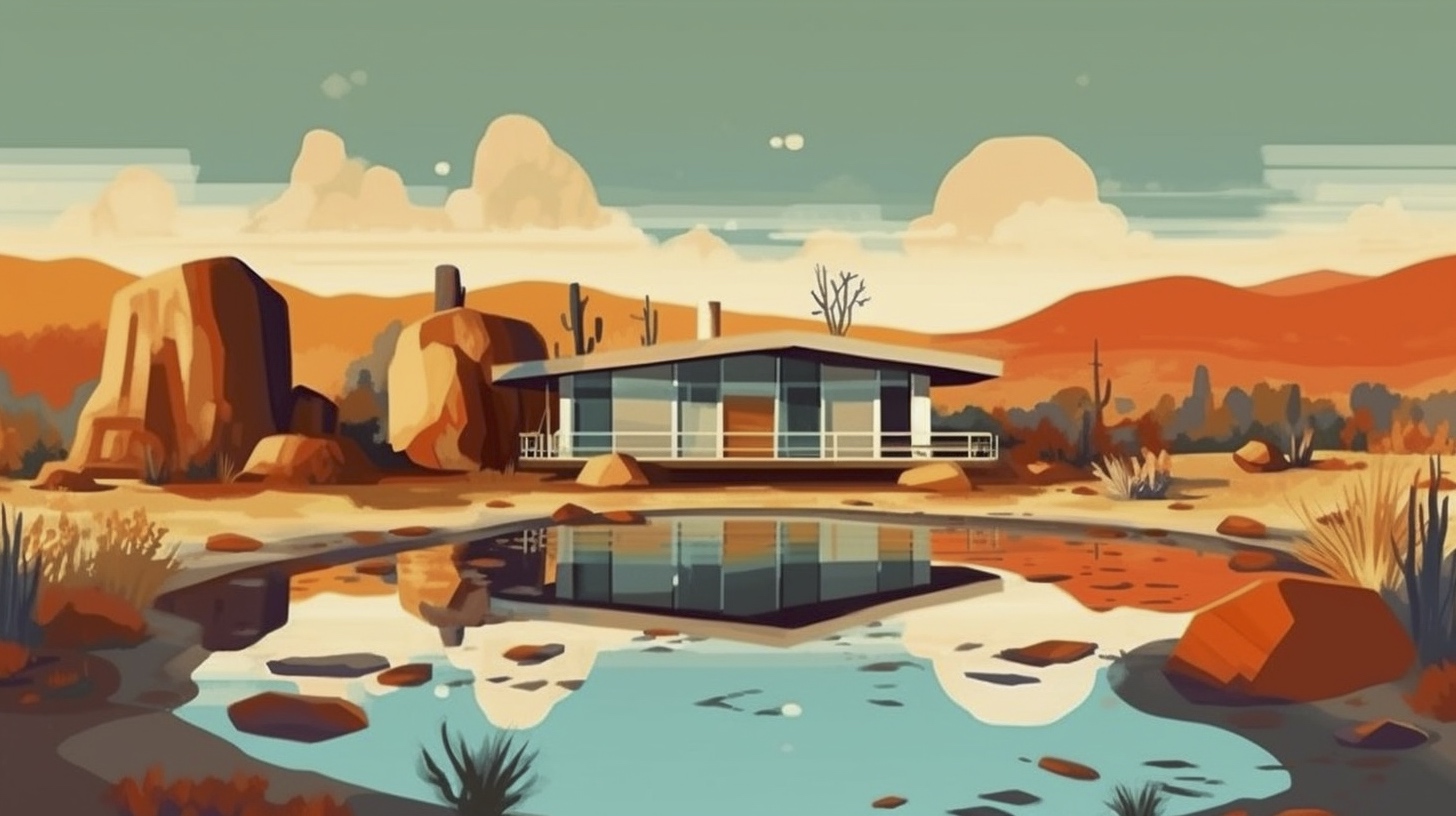 Renderman a landscape in the style of Midcentury Modern Illus 6cc3da65 1b37 44be a23a 5566cf81e3b2 1