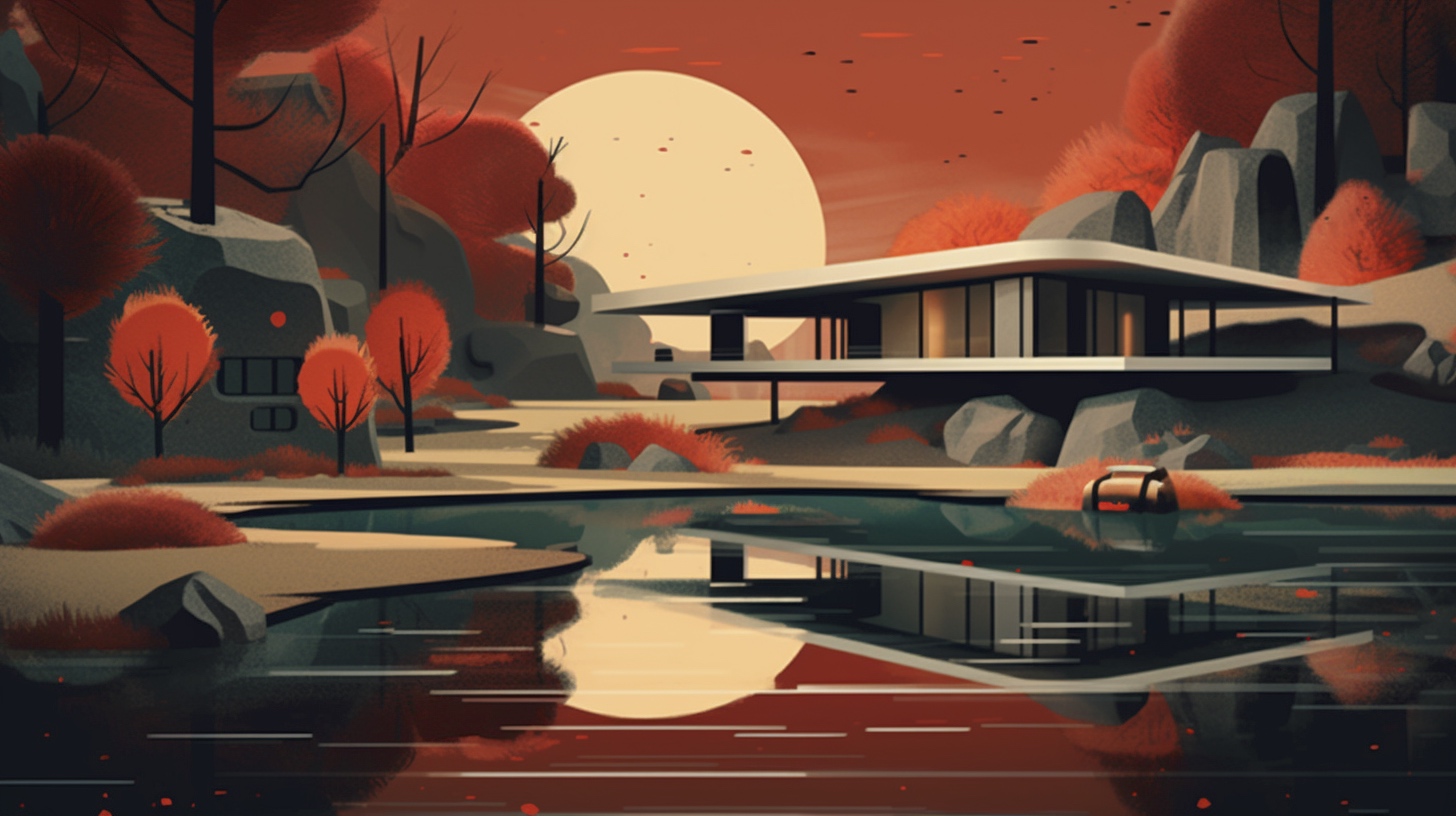Renderman a landscape in the style of Midcentury Modern Illus 6cc3da65 1b37 44be a23a 5566cf81e3b2 3