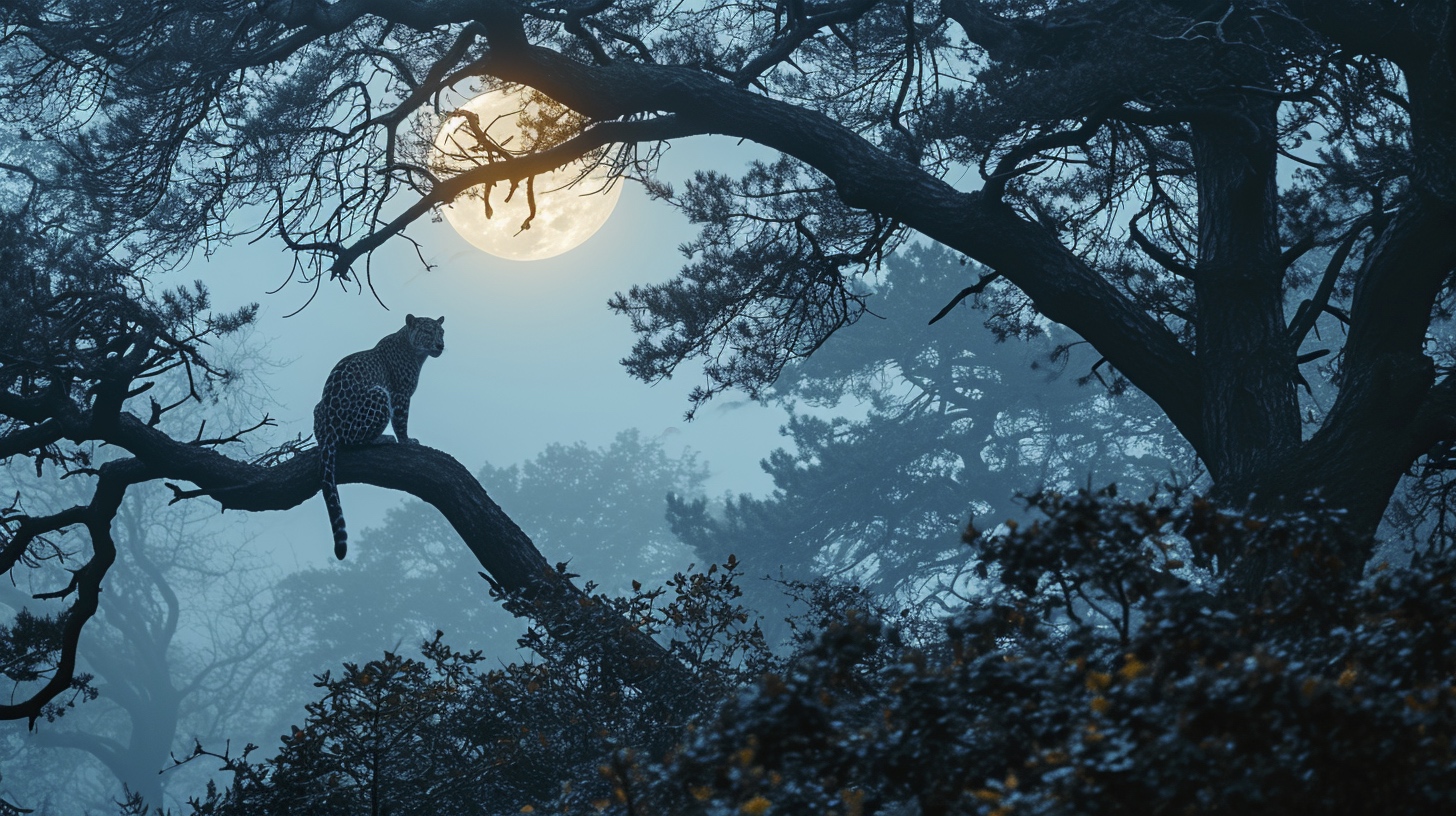 Renderman a male leopard on tree branch under the light of a  0b1d1ae2 4cab 406c b0a1 2a78e9a04595 1