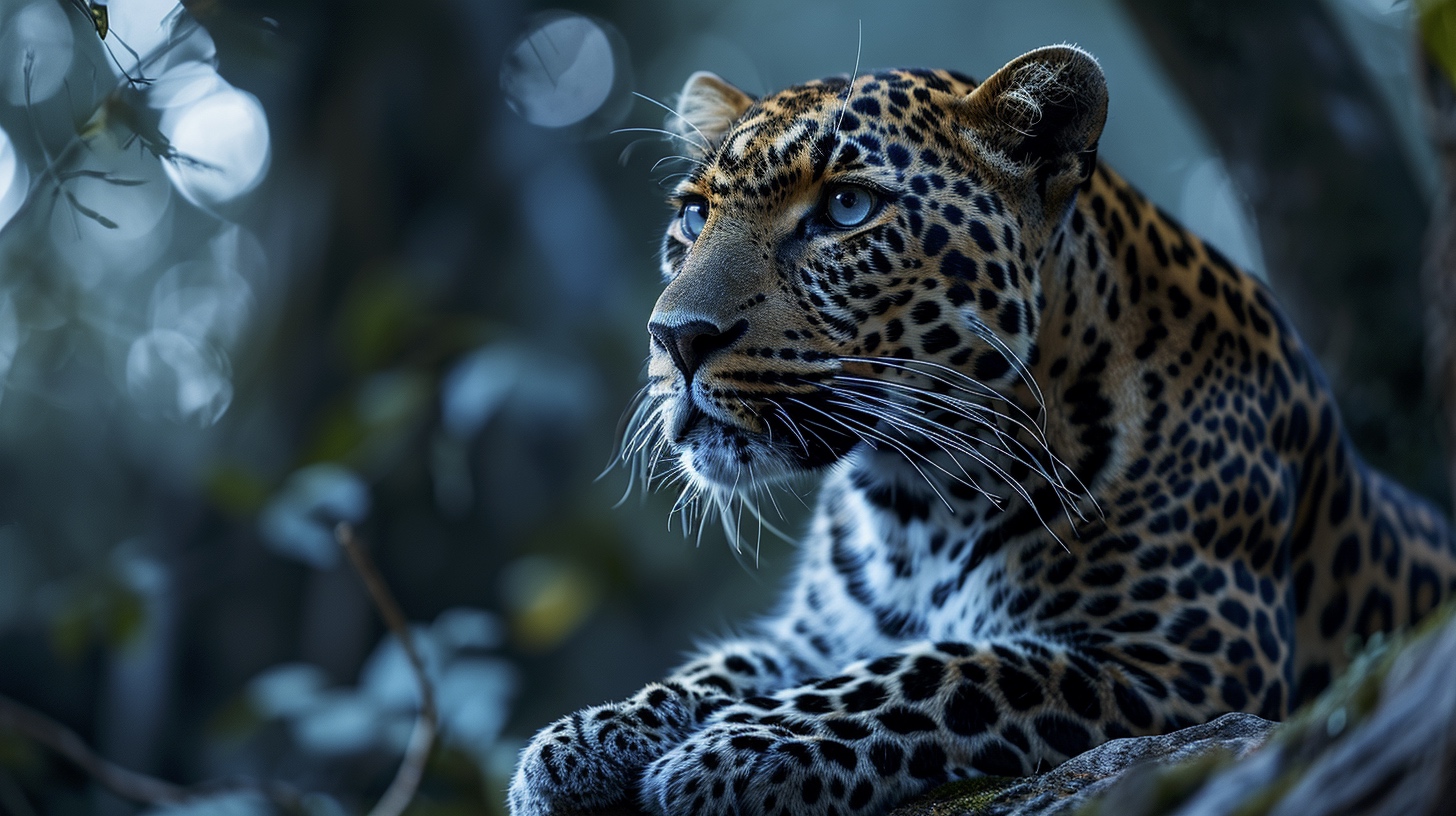 Renderman a male leopard on tree branch under the light of a  44787720 7f2d 4db0 974b ebda016121a7 2
