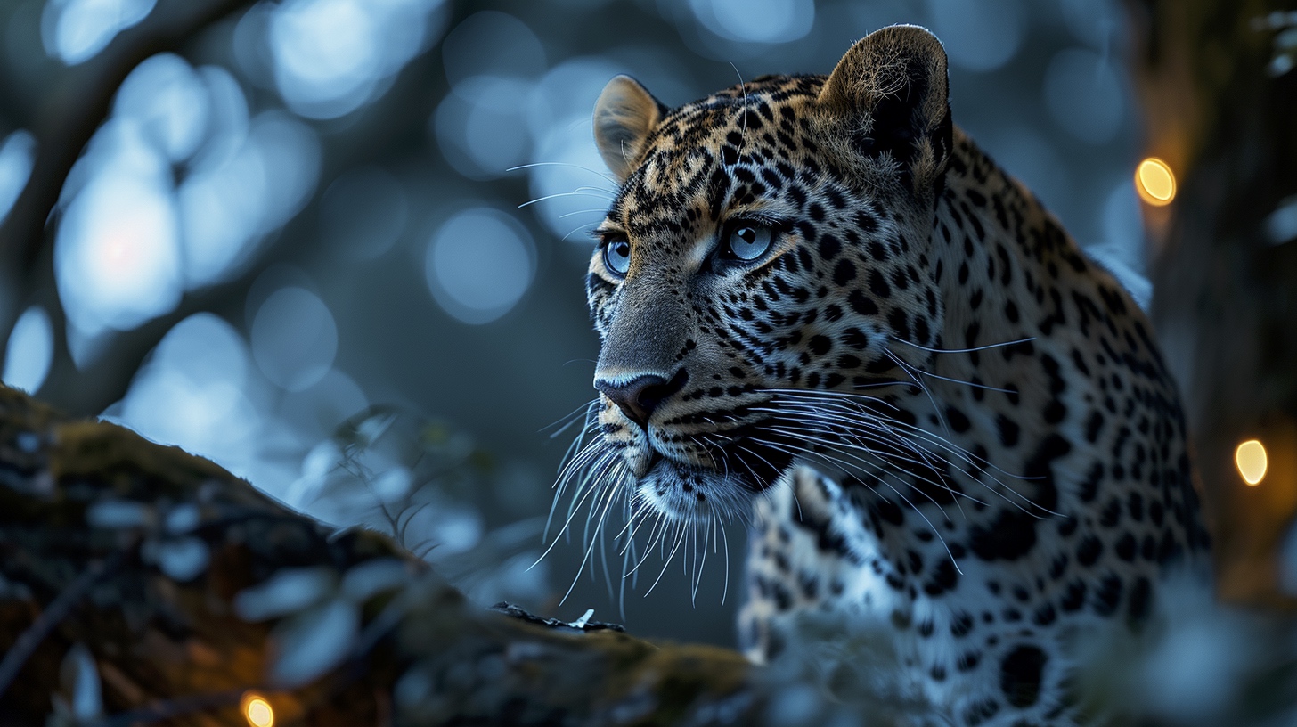 Renderman a male leopard on tree branch under the light of a  5976c580 07cf 459a b146 0d678640a27e 0