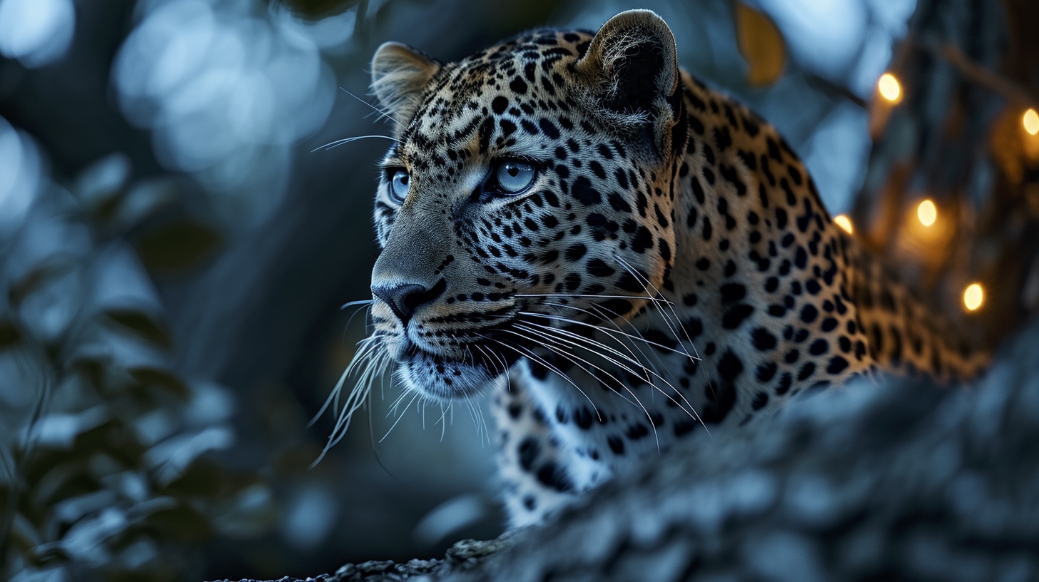 Renderman a male leopard on tree branch under the light of a  5976c580 07cf 459a b146 0d678640a27e 2