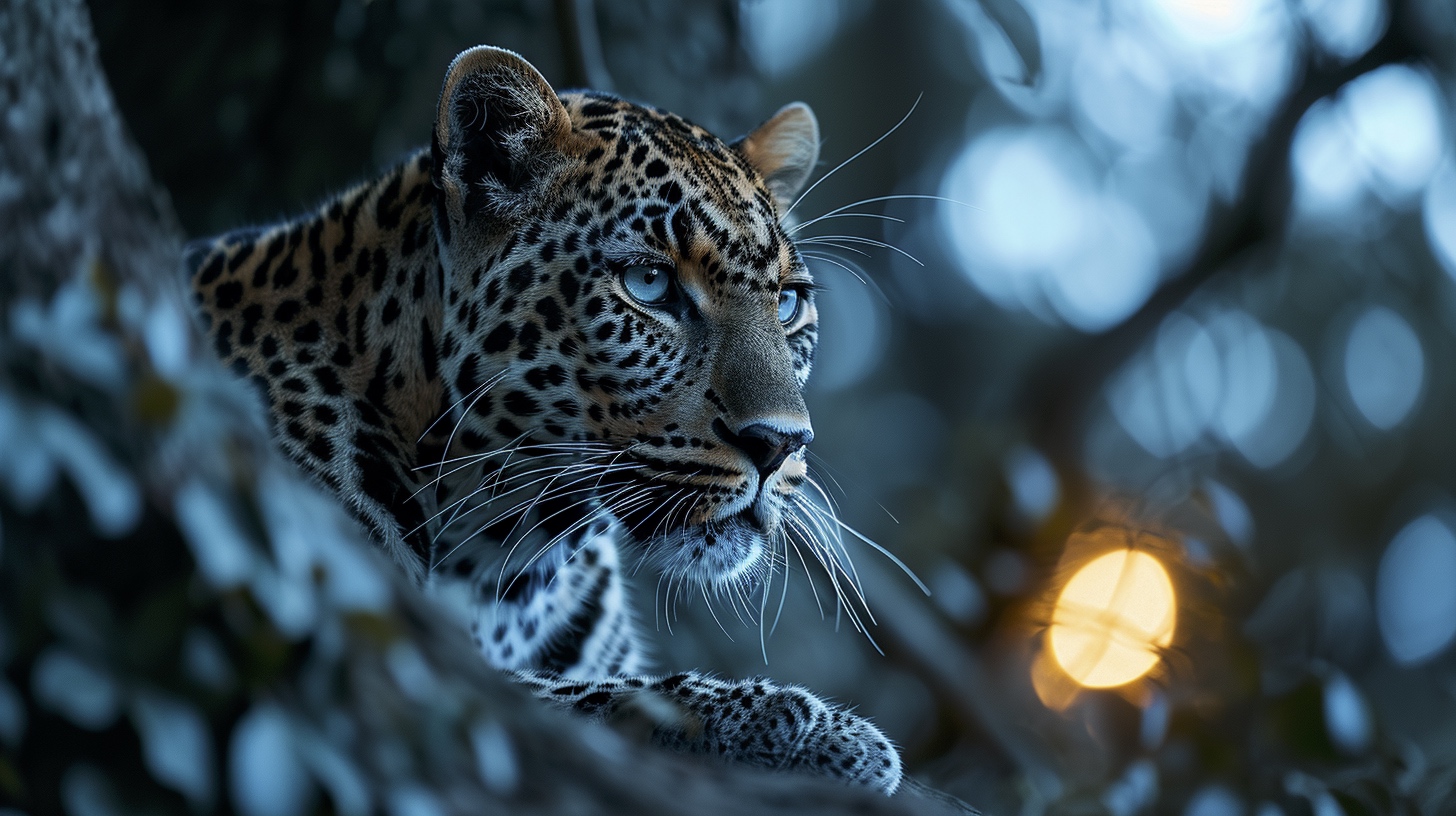 Renderman a male leopard on tree branch under the light of a  5976c580 07cf 459a b146 0d678640a27e 3