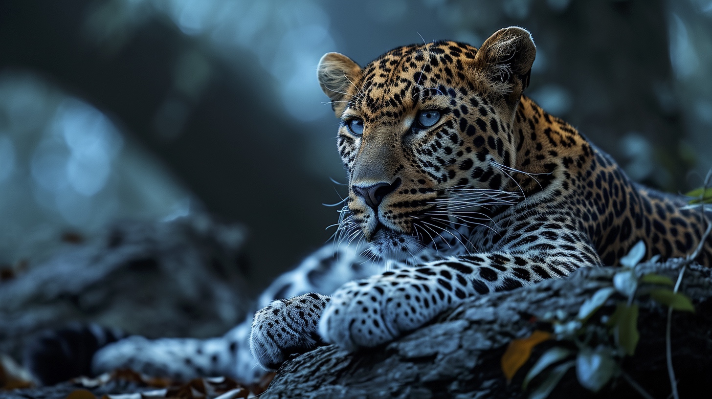 Renderman a male leopard on tree branch under the light of a fu 157efbb9 cb54 452f 836a ee7aee92613e