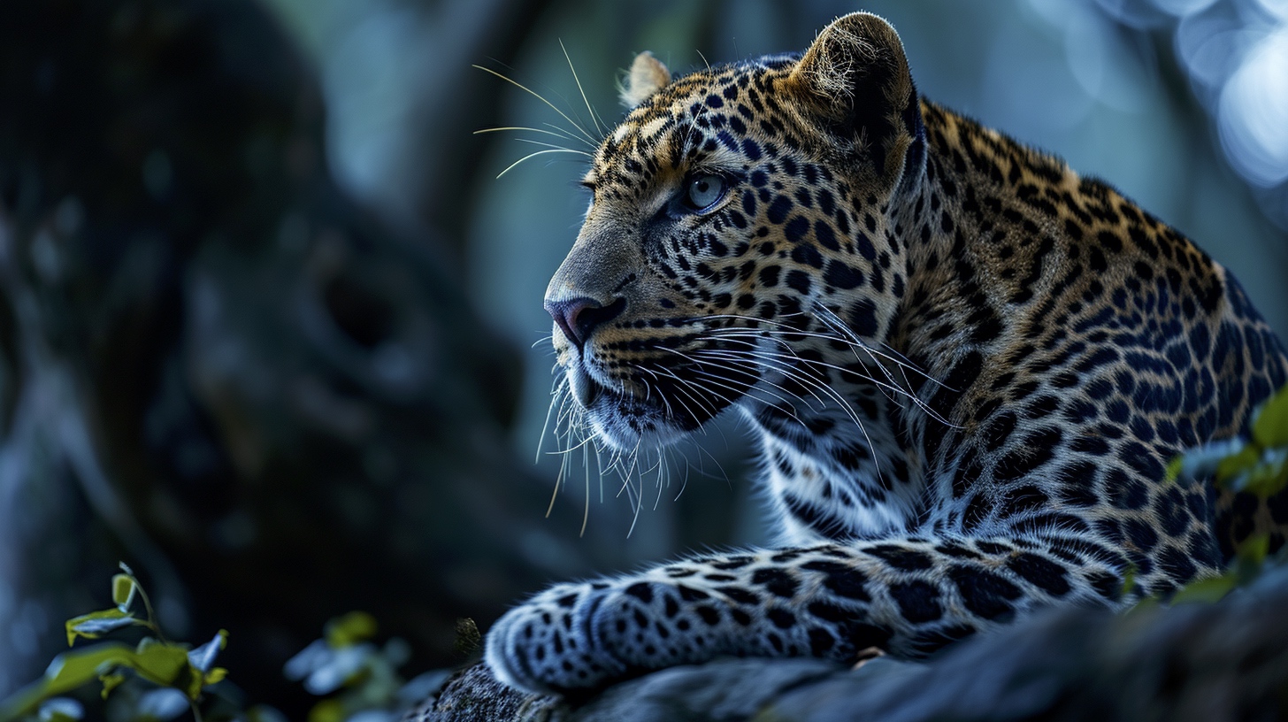 Renderman a male leopard on tree branch under the light of a fu 534e297a 4702 4dd1 a4b0 1634d7c86bc7