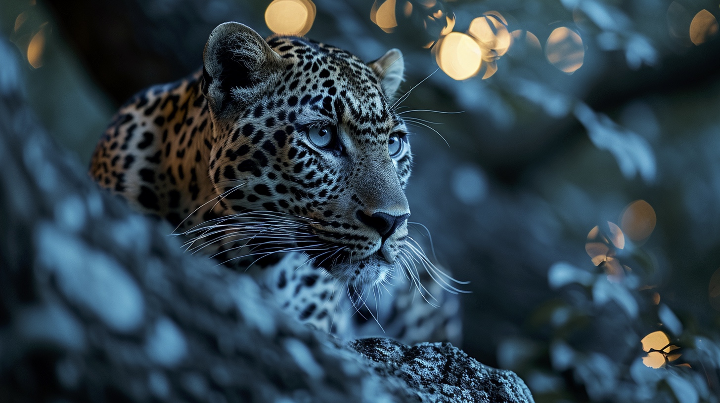 Renderman a male leopard on tree branch under the light of a fu 7deb0b07 fc23 4e0c 8eee de83dbc96569