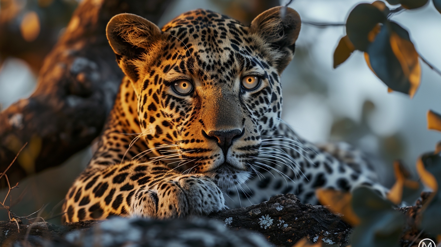 Renderman a male leopard with glowing eyes laying on tree bra 3b46b46b 4cc7 4b4a b935 72383df8d2a8 2
