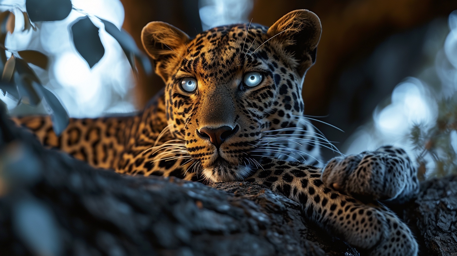 Renderman a male leopard with glowing eyes laying on tree bra 5f691c93 1e15 43b6 a998 76ae854dc153 3