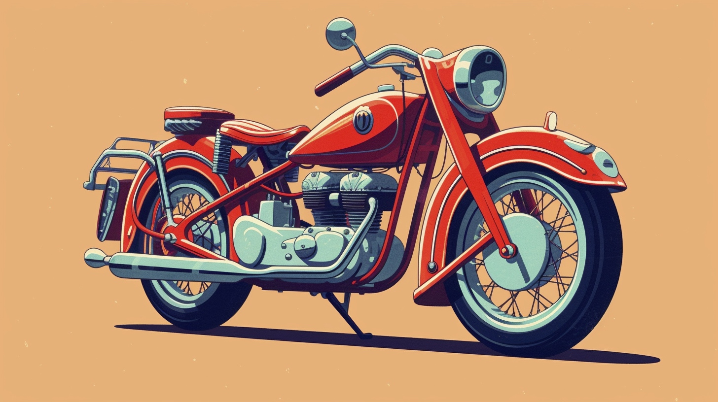 Renderman a motorcycle in the style of Midcentury Modern Illust cb8b0fe6 3a6e 4a0e 8386 e0eb6f217e2e