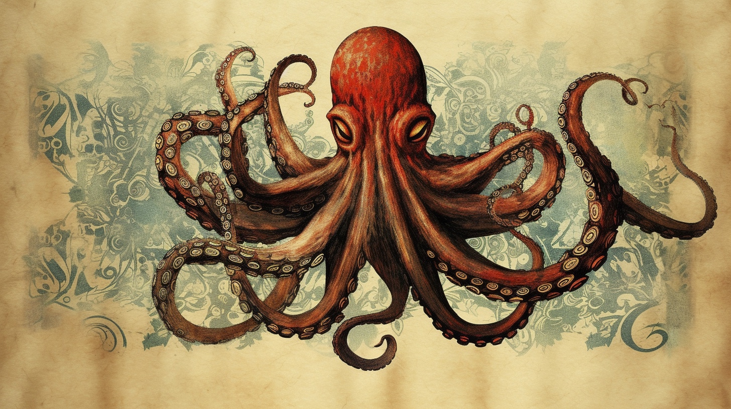 Renderman a octopus  in the style of calligraphy 2   ar 169   q 012659ea 860d 42cd ae01 dfebcc8879e6