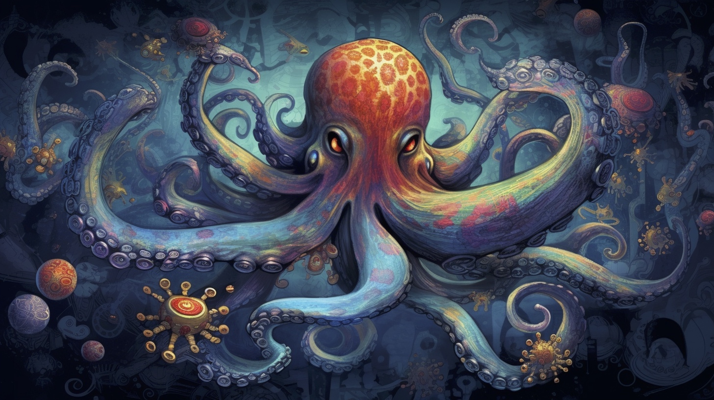 Renderman a octopus  in the style of cartography art flourish 2 e9a9c1fd 8505 4a50 a314 1857de973d5e