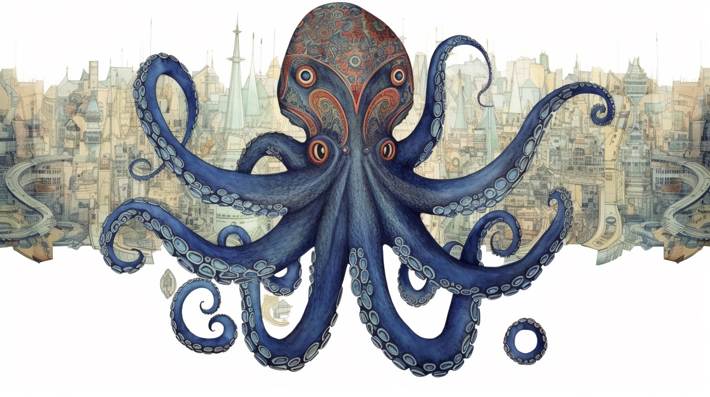 Renderman a octopus  in the style of cartography art flourish 906670f8 370f 4fd2 bf34 8a9a64eeb52b 0
